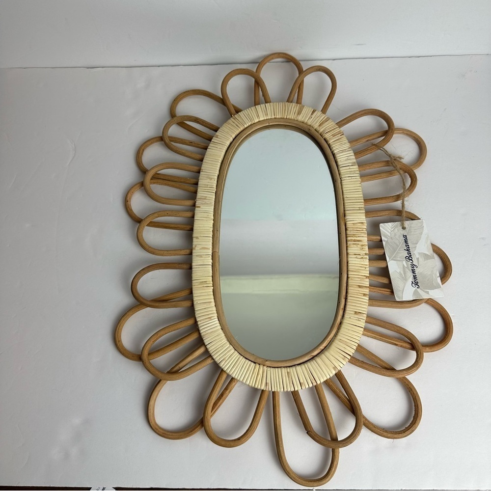 Tommy Bahama Oval Rattan Sunburst Wall Mirror in Natural and Cream